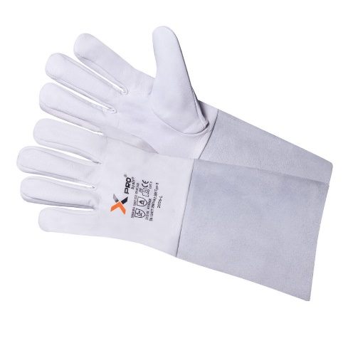 XPRO 2026 goatskin TIG welding glove with white split leather gauntlet cuff