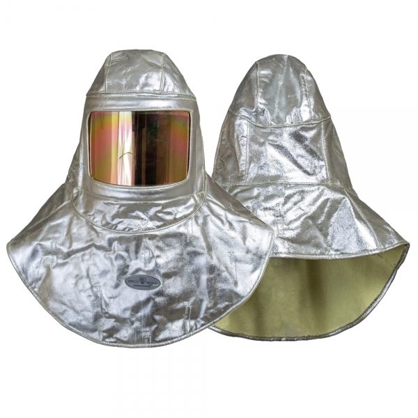 Aluminized safety hood with gold coated visor