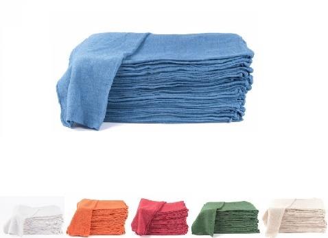Stacked blue shop towels with alternative colours