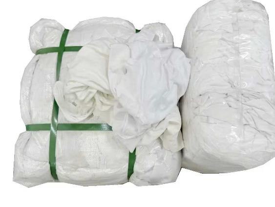 Baled white industrial wiping rags